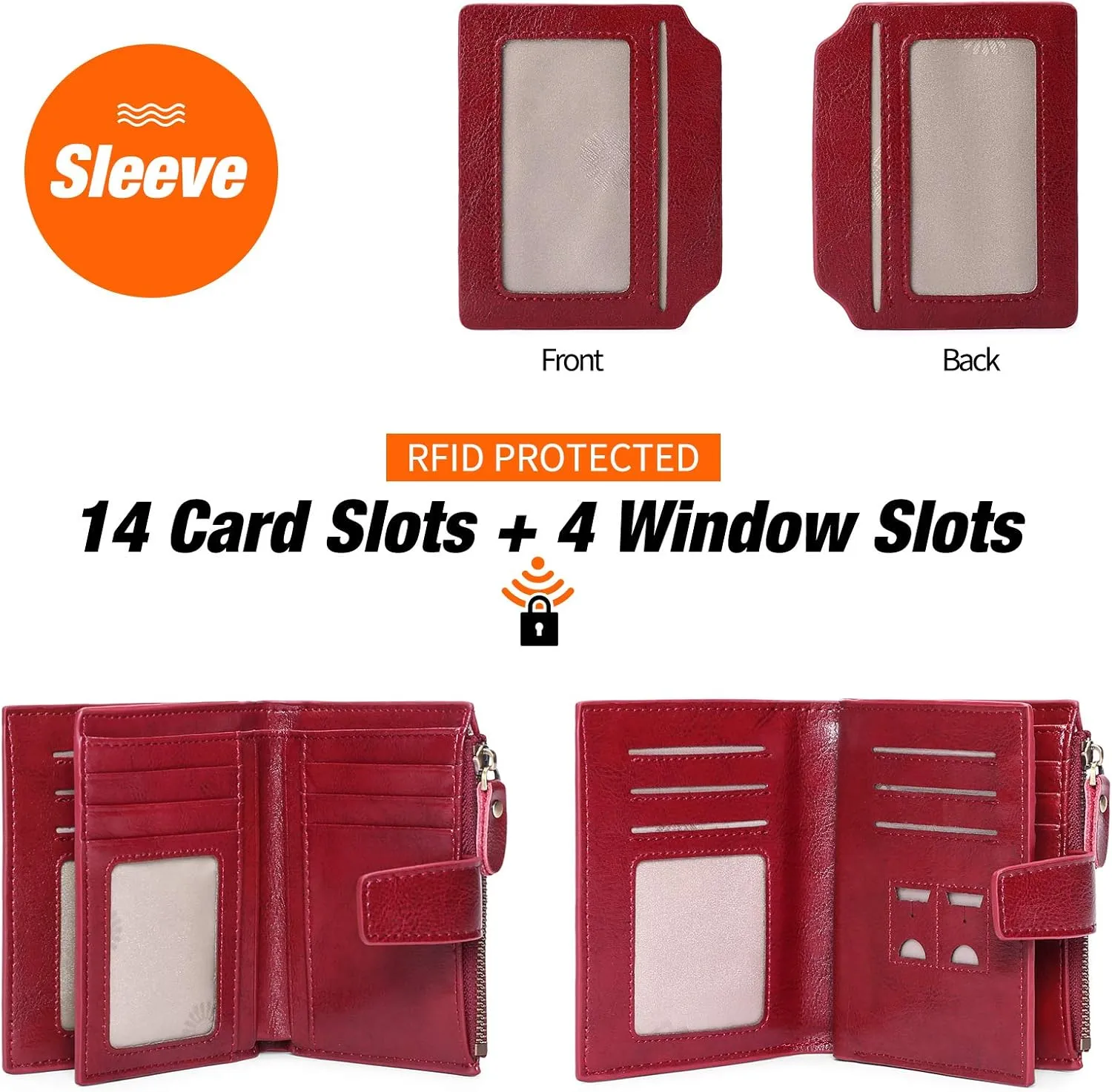 GOIACII Small Women Wallet Genuine Leather RFID Blocking Bifold Zipper Pocket Card Holder with ID Window