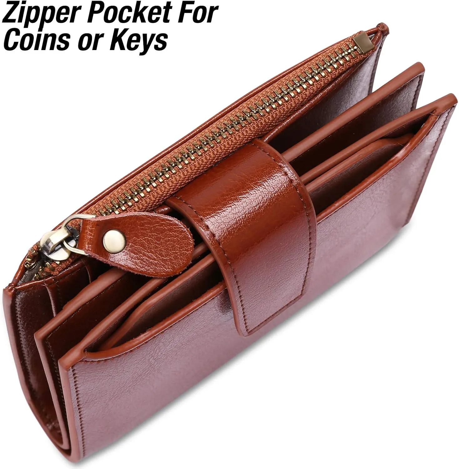 GOIACII Small Women Wallet Genuine Leather RFID Blocking Bifold Zipper Pocket Card Holder with ID Window