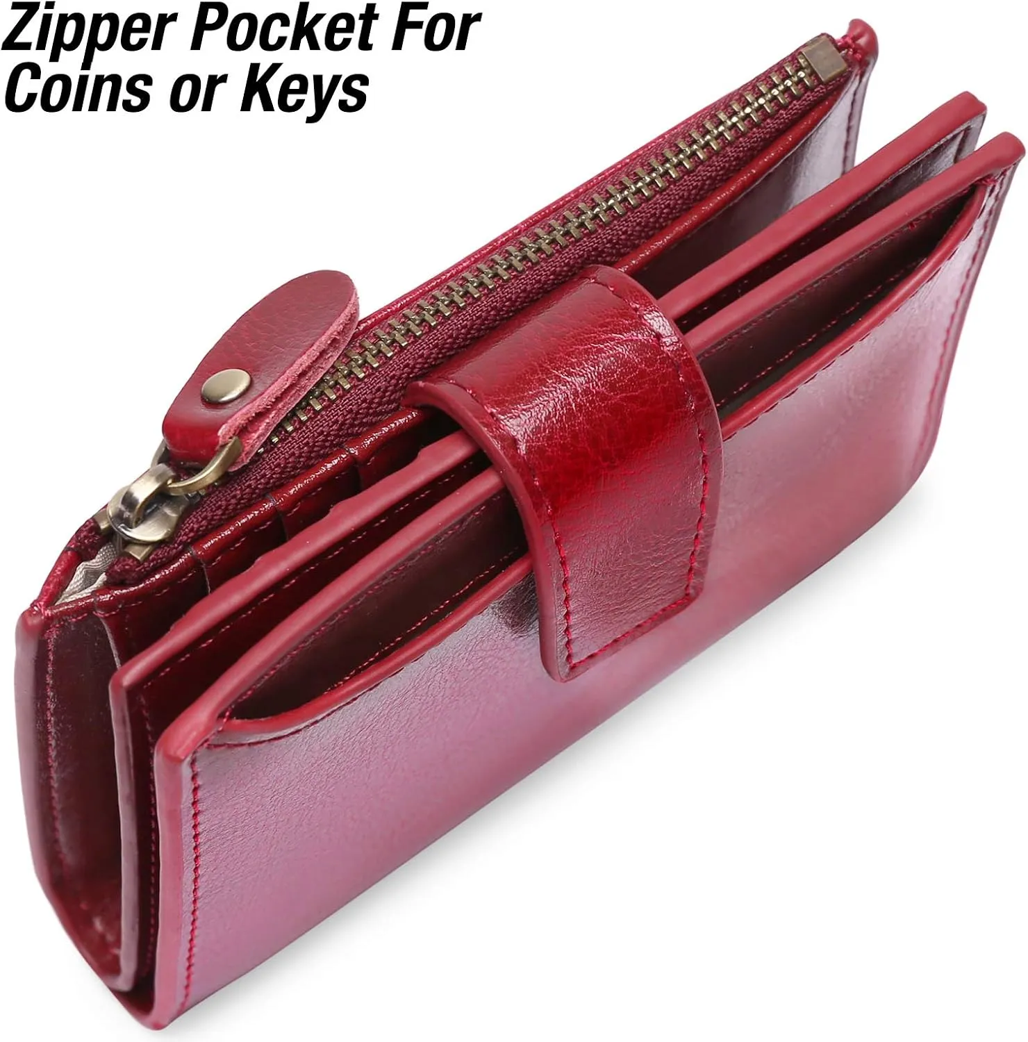 GOIACII Small Women Wallet Genuine Leather RFID Blocking Bifold Zipper Pocket Card Holder with ID Window