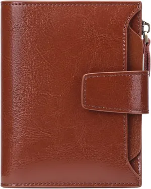 GOIACII Small Women Wallet Genuine Leather RFID Blocking Bifold Zipper Pocket Card Holder with ID Window