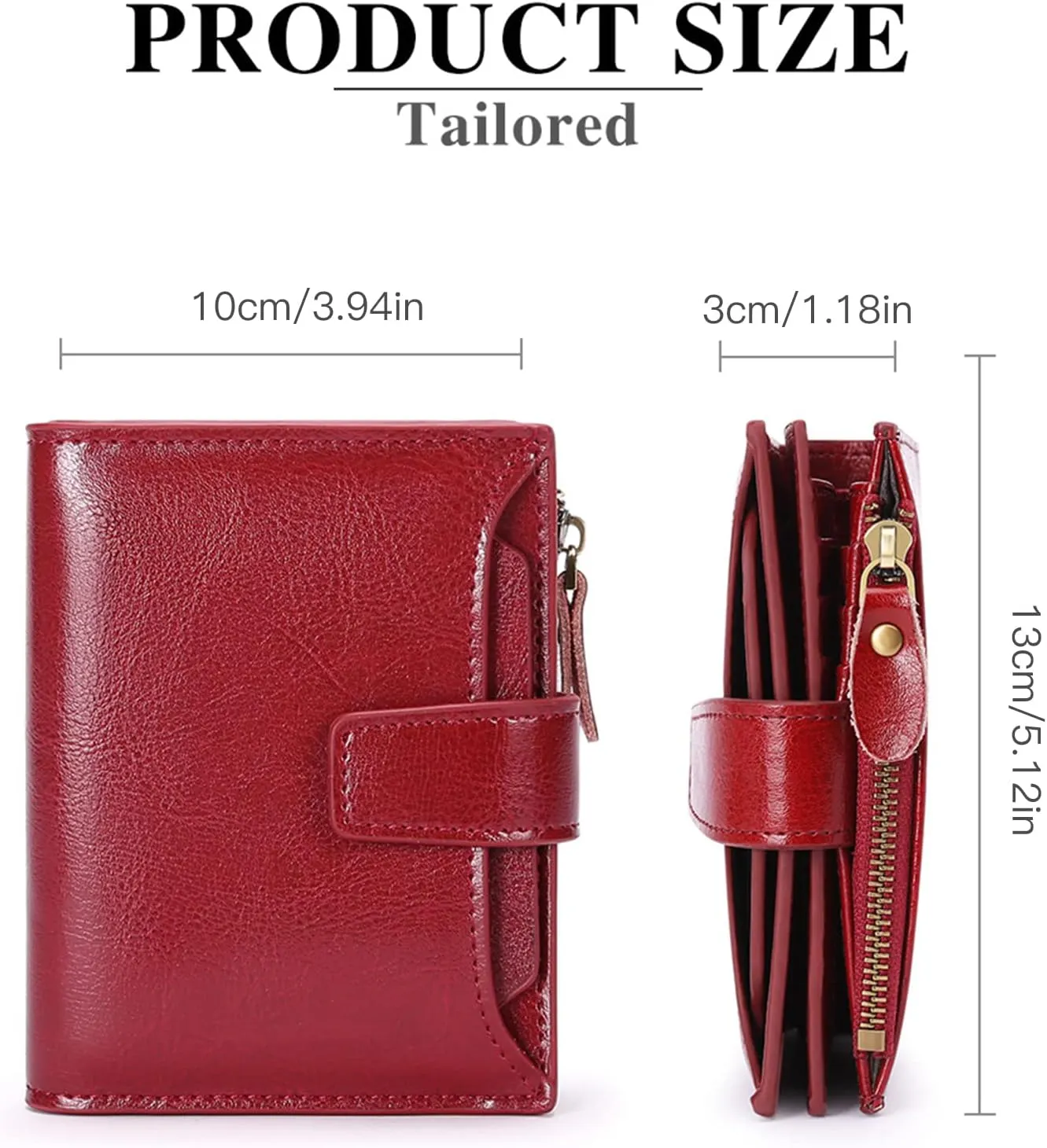 GOIACII Small Women Wallet Genuine Leather RFID Blocking Bifold Zipper Pocket Card Holder with ID Window