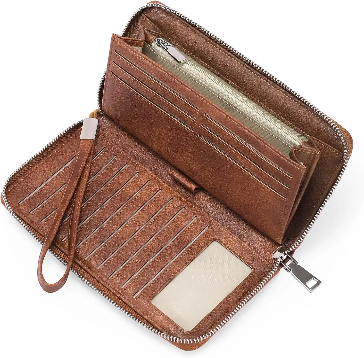 GOIACII Womens Wallet RFID Blocking Leather Zip Around Wallet Large Capacity Long Purse Credit Card Clutch Wristlet