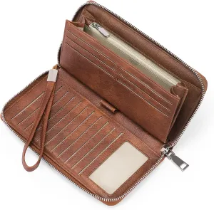 GOIACII Womens Wallet RFID Blocking Leather Zip Around Wallet Large Capacity Long Purse Credit Card Clutch Wristlet