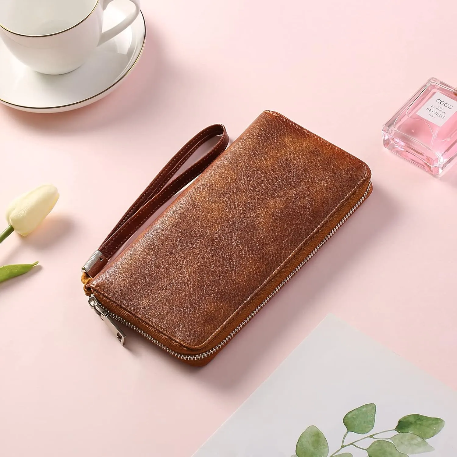 GOIACII Womens Wallet RFID Blocking Leather Zip Around Wallet Large Capacity Long Purse Credit Card Clutch Wristlet