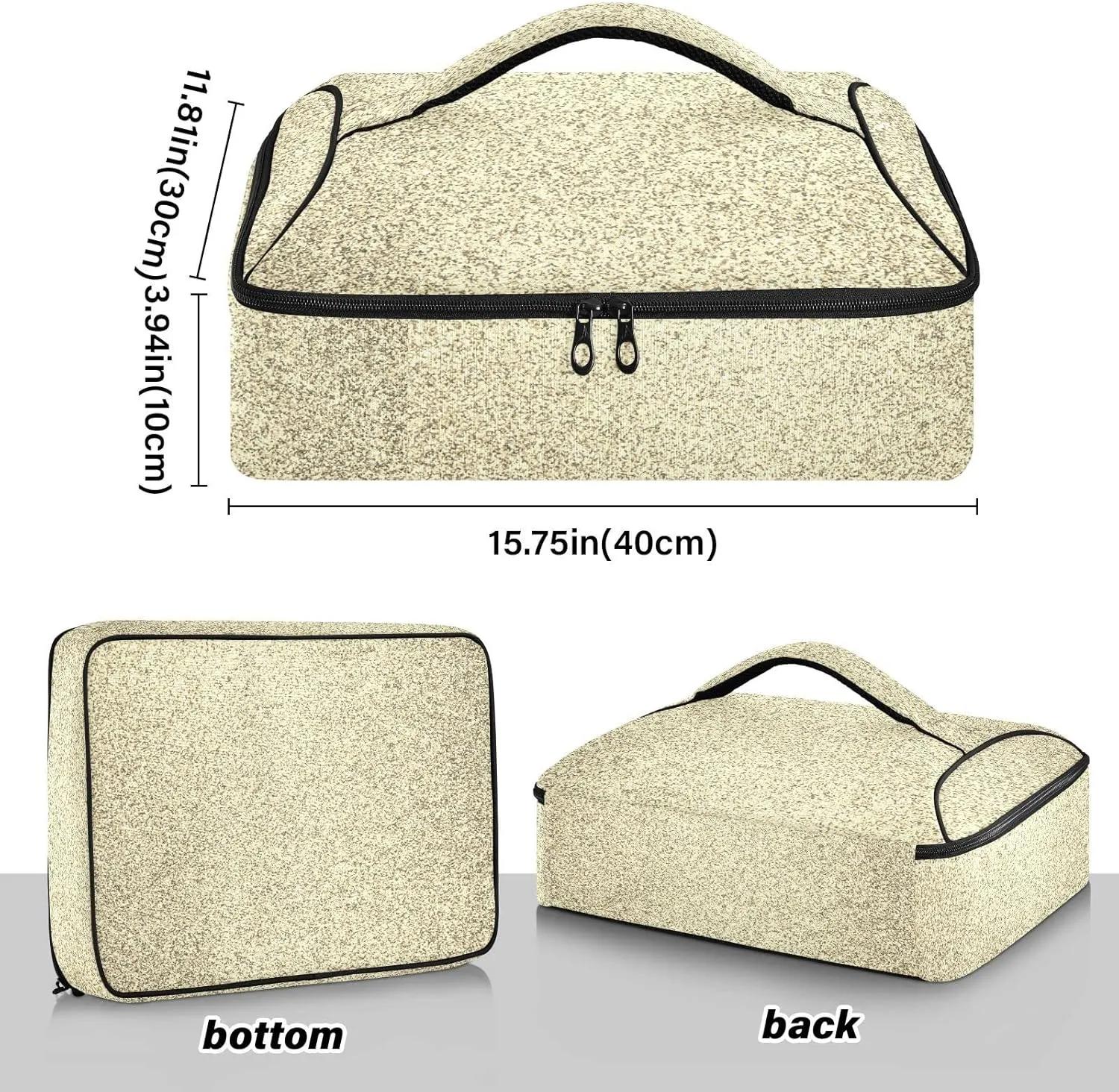 Gold Golden Glitter and Glare Pattern Reusable Insulated Pizza Bag, Waterproof Food Delivery Bag, with Handle Lid Leakproof Pizza Holder Tote for Hot or Cold Food