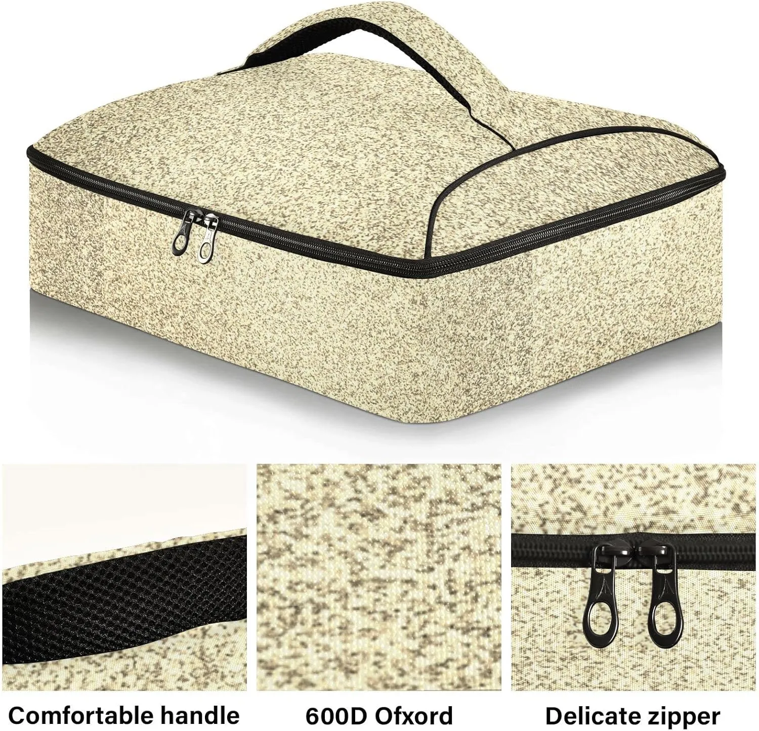 Gold Golden Glitter and Glare Pattern Reusable Insulated Pizza Bag, Waterproof Food Delivery Bag, with Handle Lid Leakproof Pizza Holder Tote for Hot or Cold Food
