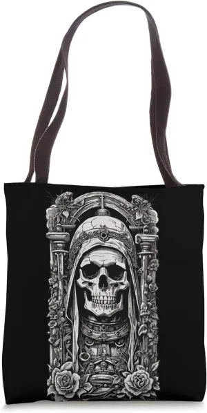 Gothic Skeleton Flowers Monument Design Dark Vintage Style Tote Bag