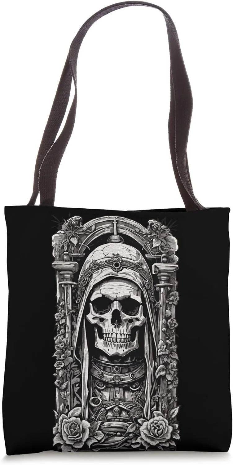 Gothic Skeleton Flowers Monument Design Dark Vintage Style Tote Bag