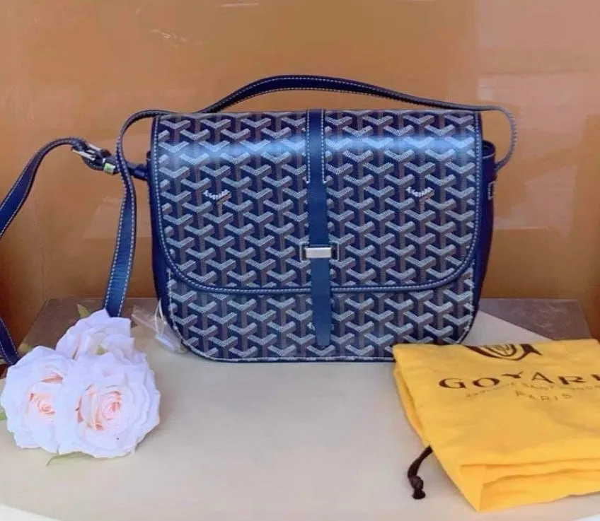 Goyard Goyardine Belvedere MM Messenger Bag in Navy.