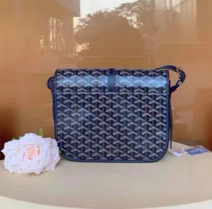 Goyard Goyardine Belvedere MM Messenger Bag in Navy.