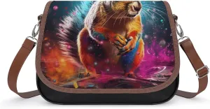 Graffiti Cute Chipmunk Women's PU Leather Purses Crossbody Shoulder Bag Messenger Bag