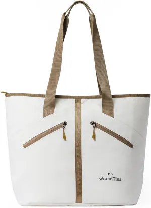 GrandTies Insulated Cooler Bag - Large 30 Can Cooler with Zipper, Leakproof Grocery & Picnic Bag, Ivory