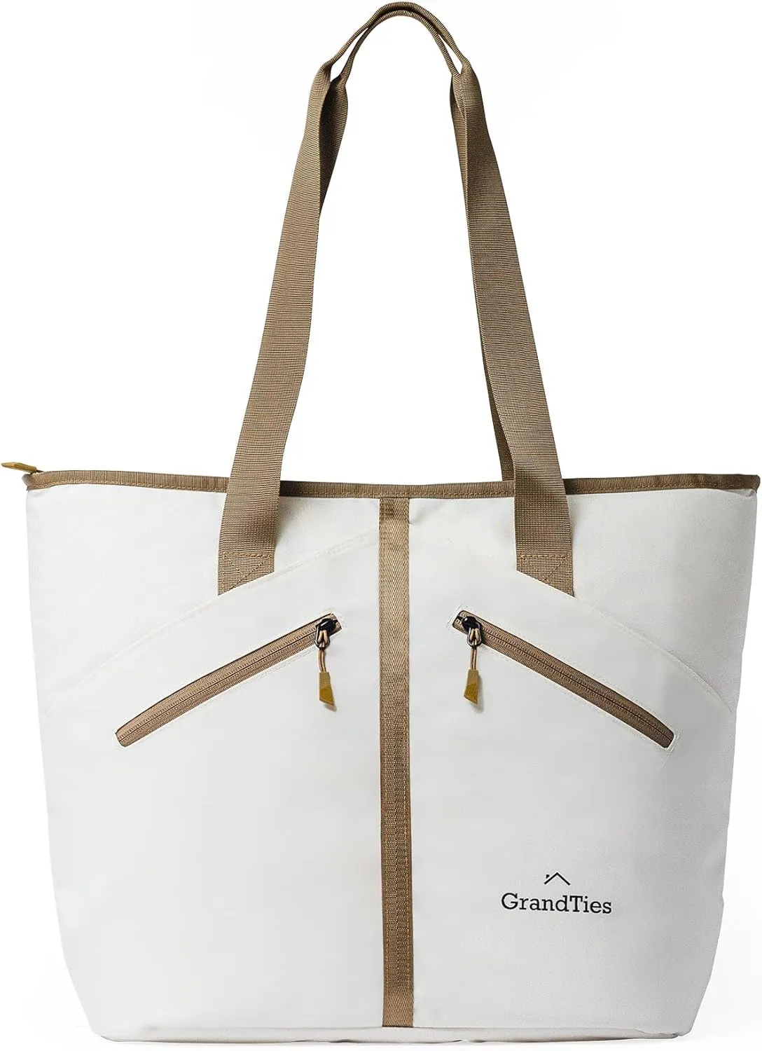 GrandTies Insulated Cooler Bag - Large 30 Can Cooler with Zipper, Leakproof Grocery & Picnic Bag, Ivory