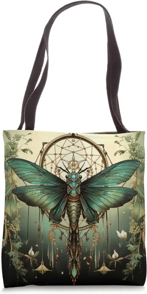 Grasshopper Flowers Dreamcatcher Graphic Tote Bag