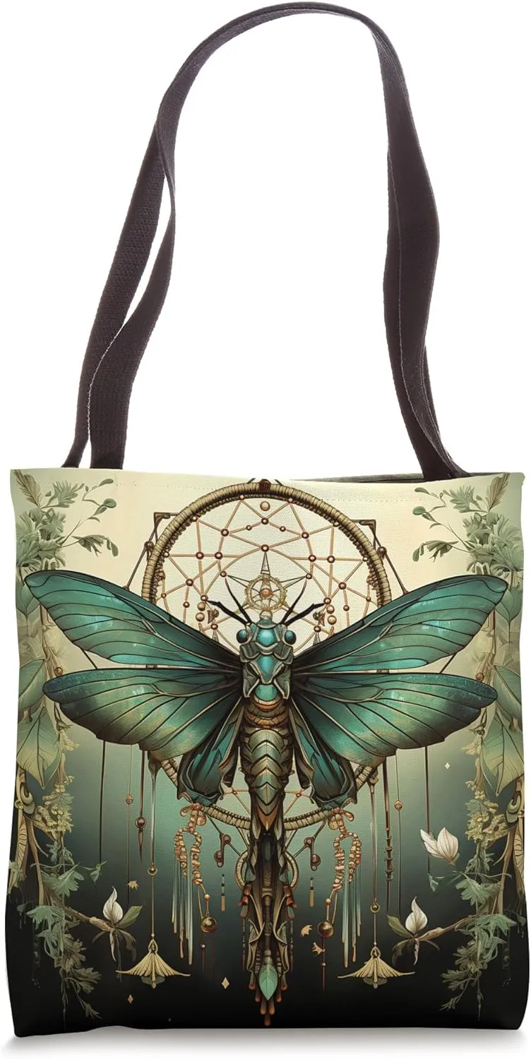 Grasshopper Flowers Dreamcatcher Graphic Tote Bag