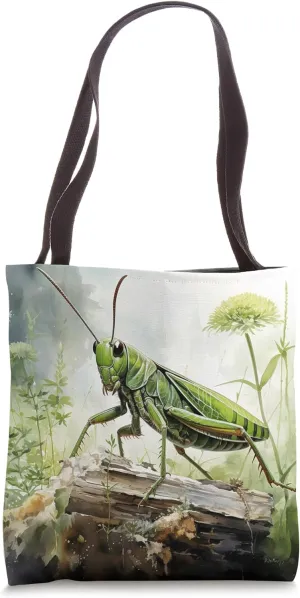 Grasshopper Forest Leaves Watercolor Graphic Tote Bag