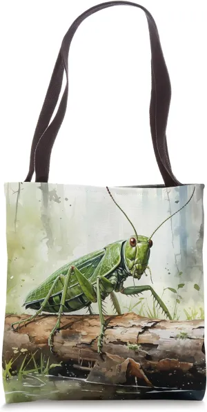 Grasshopper Forest Leaves Watercolor Graphic Tote Bag
