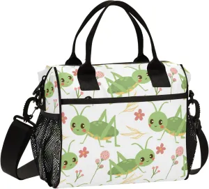 Grasshoppers and Flowers Cute Lunch Bag for Women Men, Cooler Lunch Box Portable Meal Prep Food Containers for Work Picnic Travel