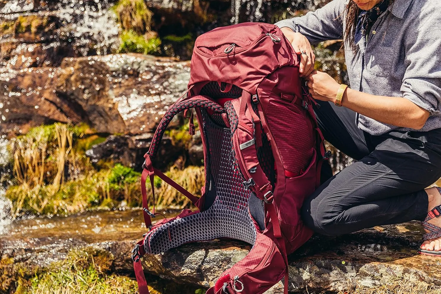 Gregory Kalmia 60L Women's Backpacking Pack, Ventilated Backpanel, Built-in Hydration Attachment for Bladder (Reservoir Not Included), Equinox Grey