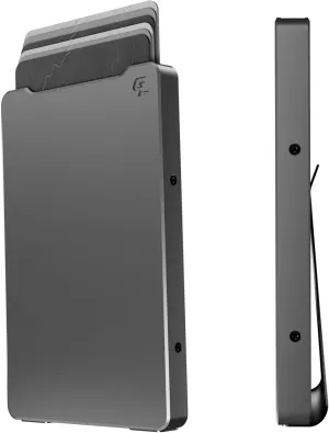 Groove Life Groove Wallet Gun Metal with Money Clip Men's Minimalist Low Profile Aluminum Credit Card Holder with Magnetic Thumb Swipe, RFID Blocking, Lifetime Coverage