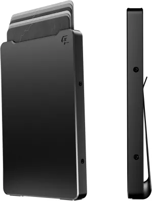 Groove Life Groove Wallet Midnight Black with Money Clip Men's Minimalist Low Profile Aluminum Credit Card Holder with Magnetic Thumb Swipe, RFID Blocking, Lifetime Coverage