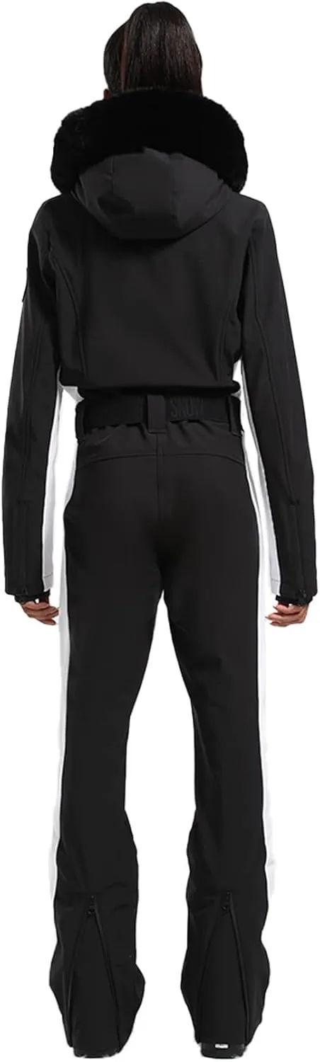 GSOU SNOW Ski Suit Womens One Piece Snowsuit Snowboard Jacket Slim Snow Jumpsuit Faux Fur Ski Outfit Waterproof Windproof