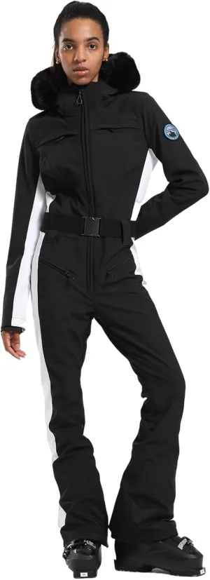 GSOU SNOW Ski Suit Womens One Piece Snowsuit Snowboard Jacket Slim Snow Jumpsuit Faux Fur Ski Outfit Waterproof Windproof