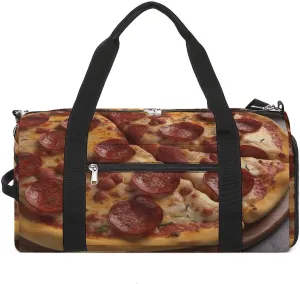 Gym Bag 3D Pizza Pepperoni Duffel Bag for Men Women Overnight Bag with Shoe Compartment Workout Bags