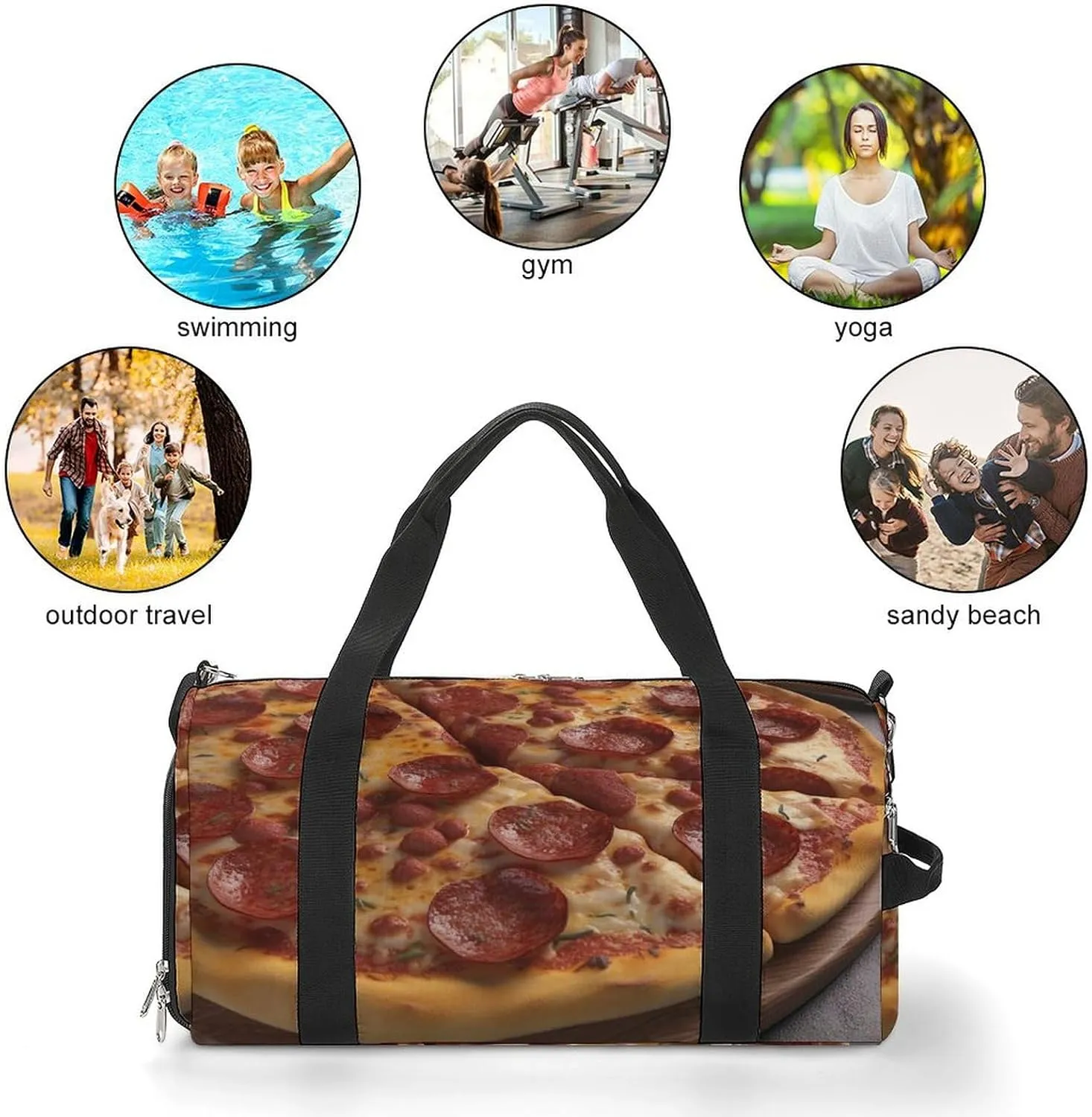 Gym Bag 3D Pizza Pepperoni Duffel Bag for Men Women Overnight Bag with Shoe Compartment Workout Bags