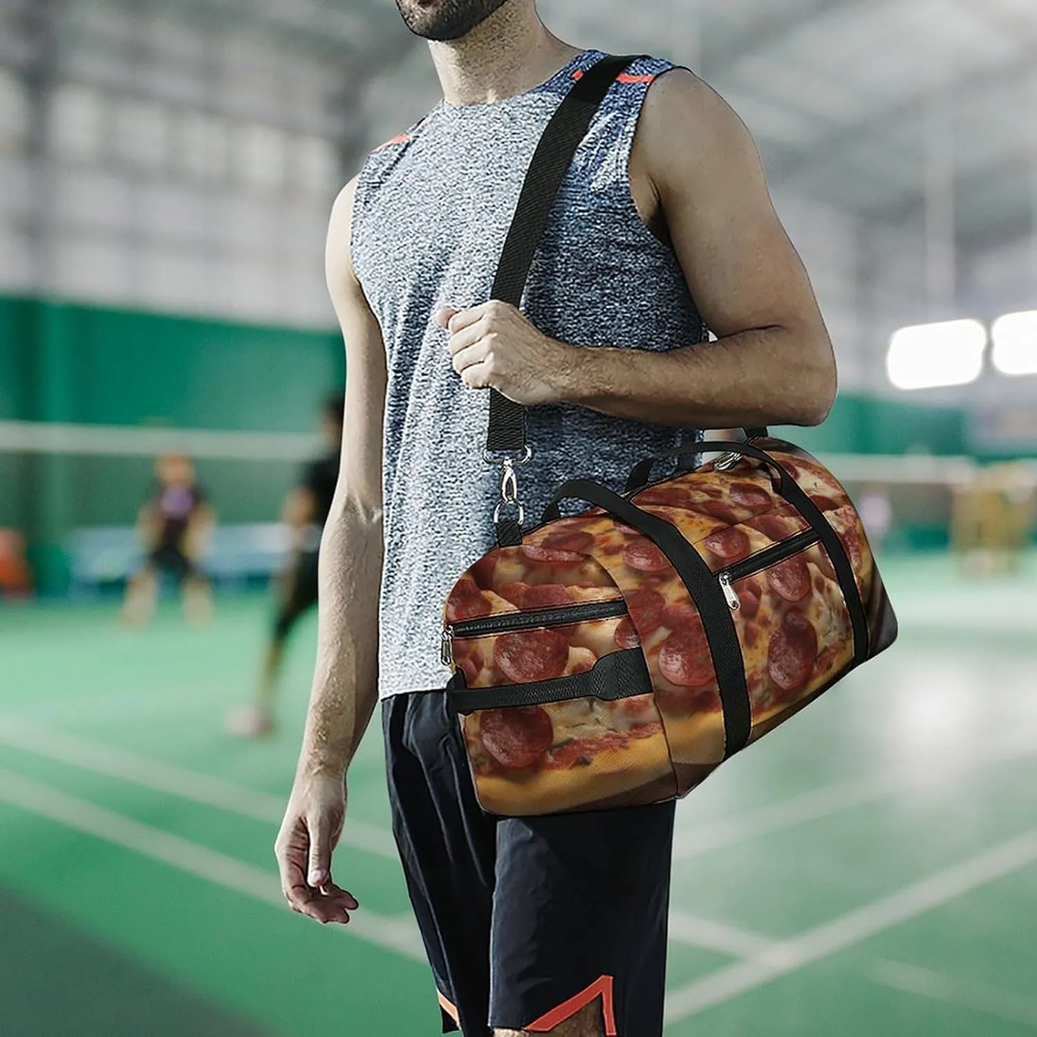 Gym Bag 3D Pizza Pepperoni Duffel Bag for Men Women Overnight Bag with Shoe Compartment Workout Bags