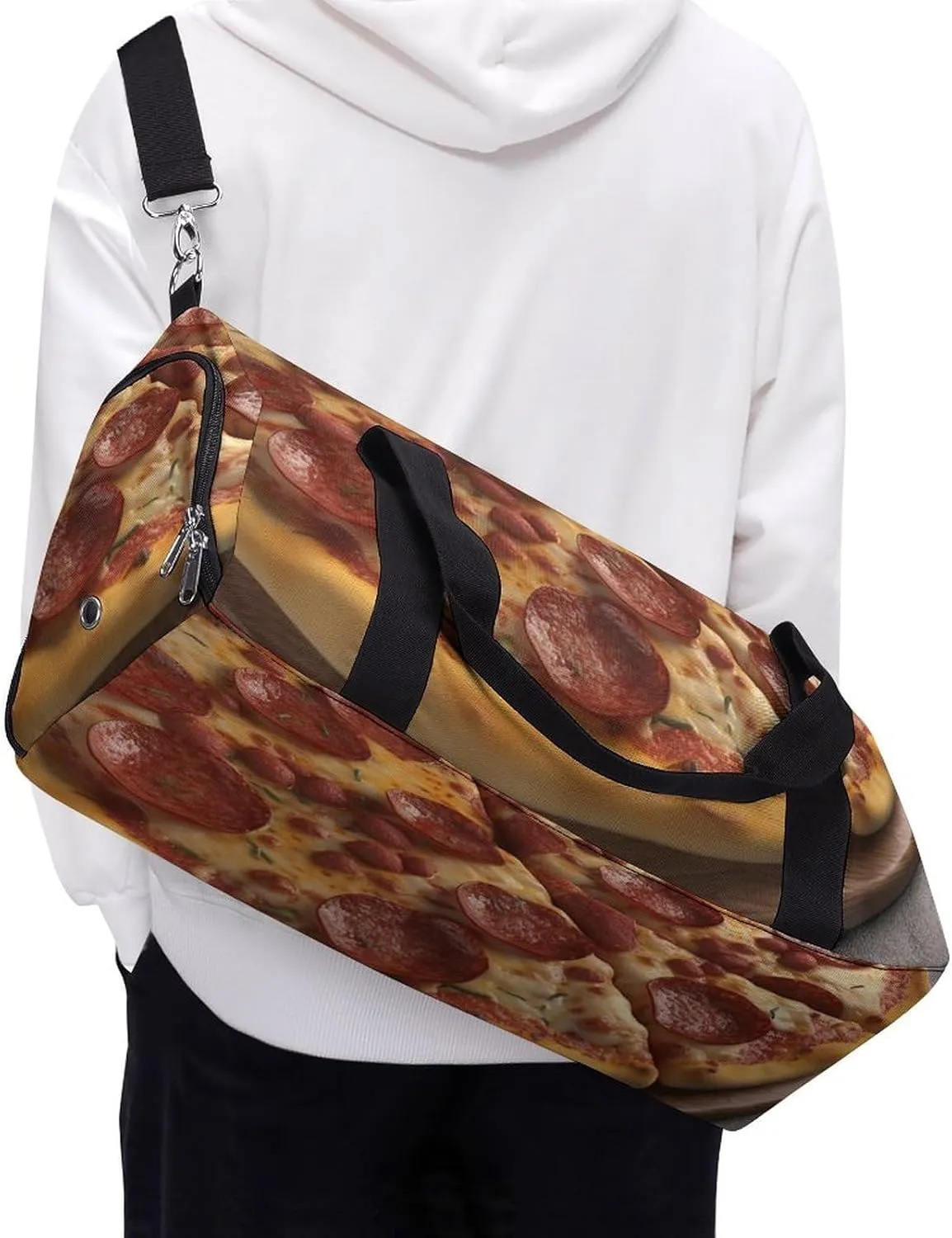 Gym Bag 3D Pizza Pepperoni Duffel Bag for Men Women Overnight Bag with Shoe Compartment Workout Bags