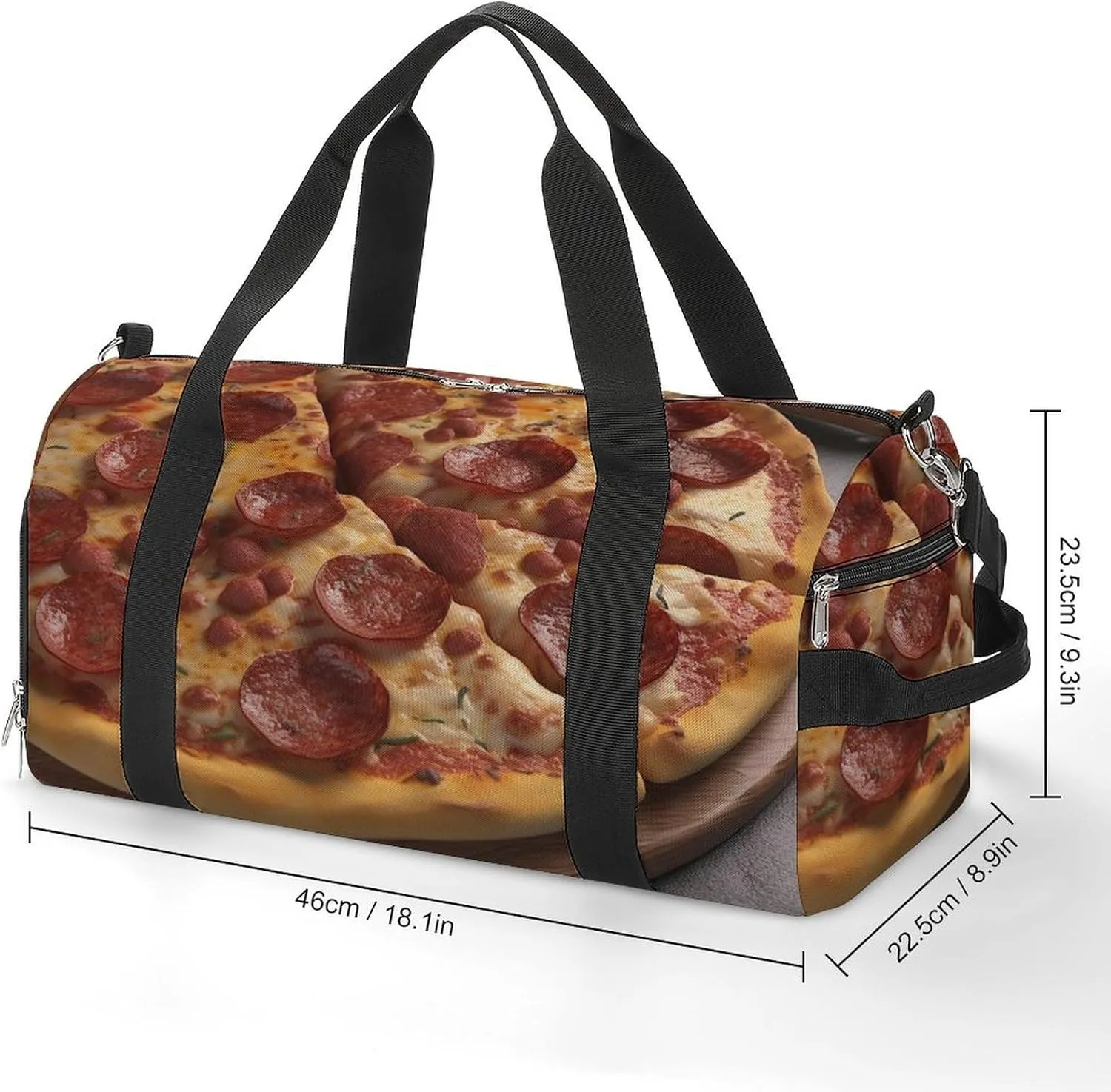 Gym Bag 3D Pizza Pepperoni Duffel Bag for Men Women Overnight Bag with Shoe Compartment Workout Bags