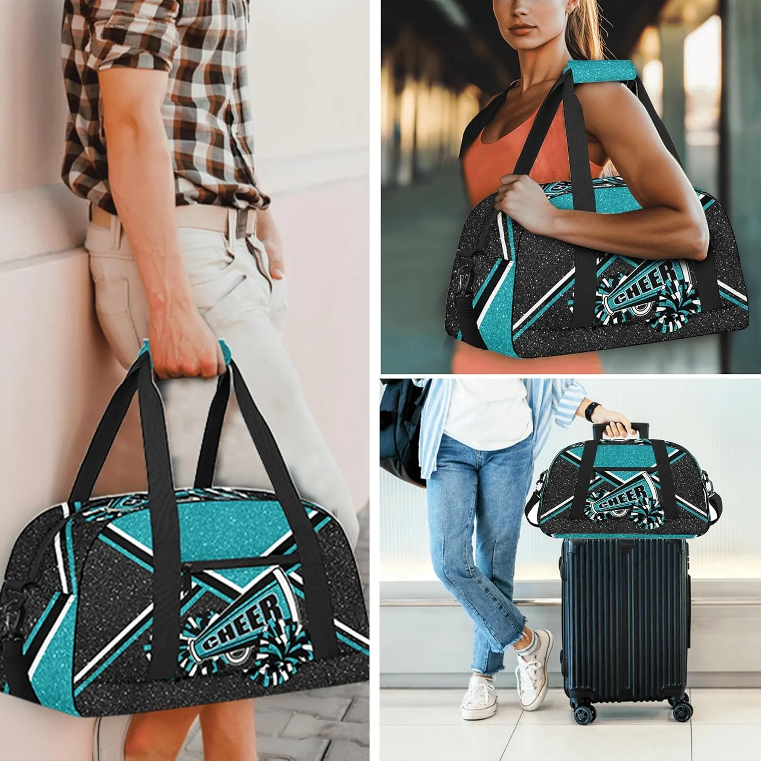 Gym Bag for Cheerleaders, Cheer Duffle Bag for Women, Carry on Weekender Bags, Travel Bag Cheerleading Duffel Bag (Teal)