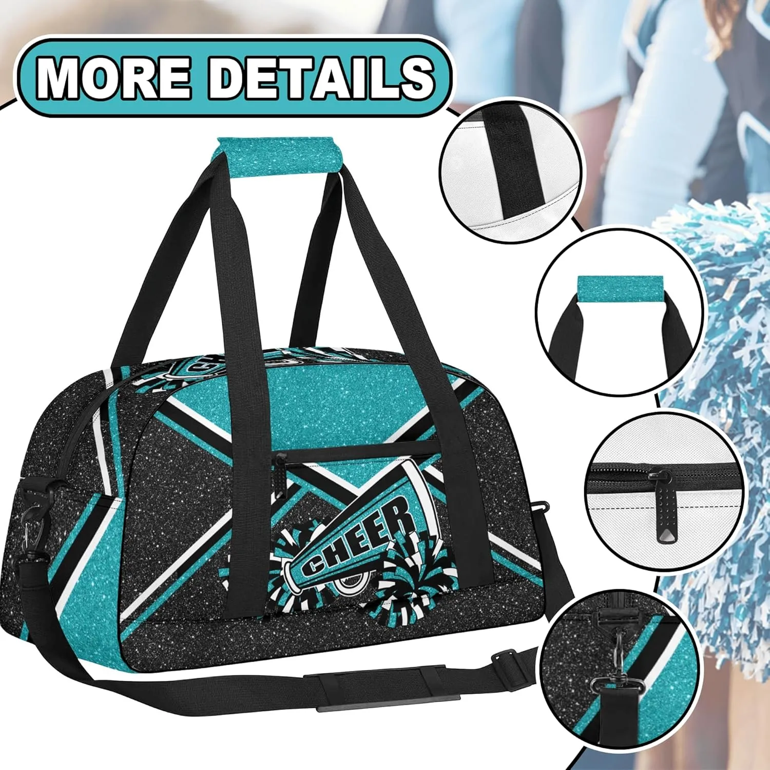 Gym Bag for Cheerleaders, Cheer Duffle Bag for Women, Carry on Weekender Bags, Travel Bag Cheerleading Duffel Bag (Teal)