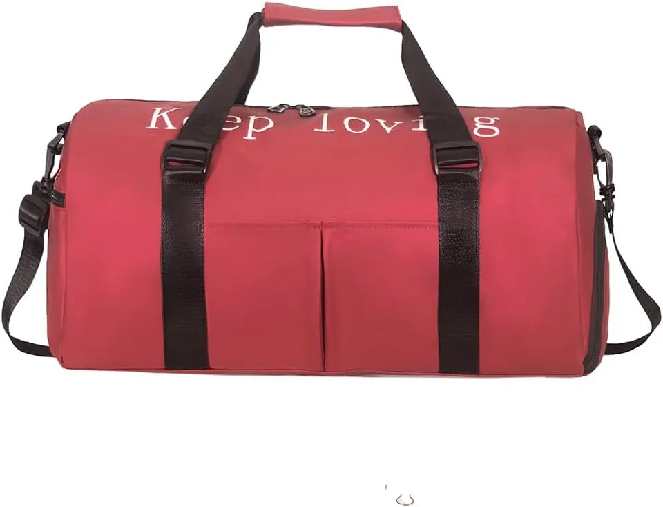 Gym Bag for Unisex with Shoe Compartment & Wet Pocket - Waterproof Nylon Duffle Bag for Fitness, Travel and Sports (RED)