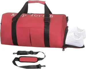 Gym Bag for Unisex with Shoe Compartment & Wet Pocket - Waterproof Nylon Duffle Bag for Fitness, Travel and Sports (RED)