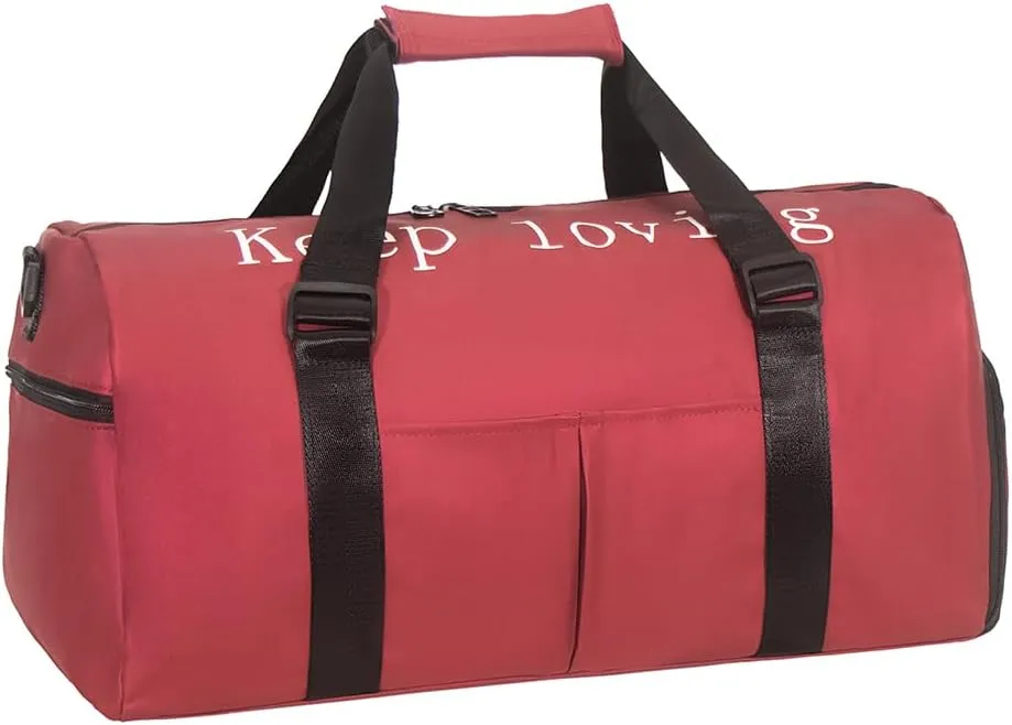 Gym Bag for Unisex with Shoe Compartment & Wet Pocket - Waterproof Nylon Duffle Bag for Fitness, Travel and Sports (RED)