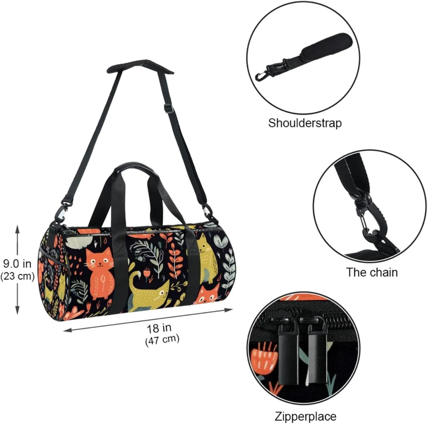 Gym Bags for Women,Duffle Bag for Travel,Cat Bird Dog and Flower,Gym Bag for Men