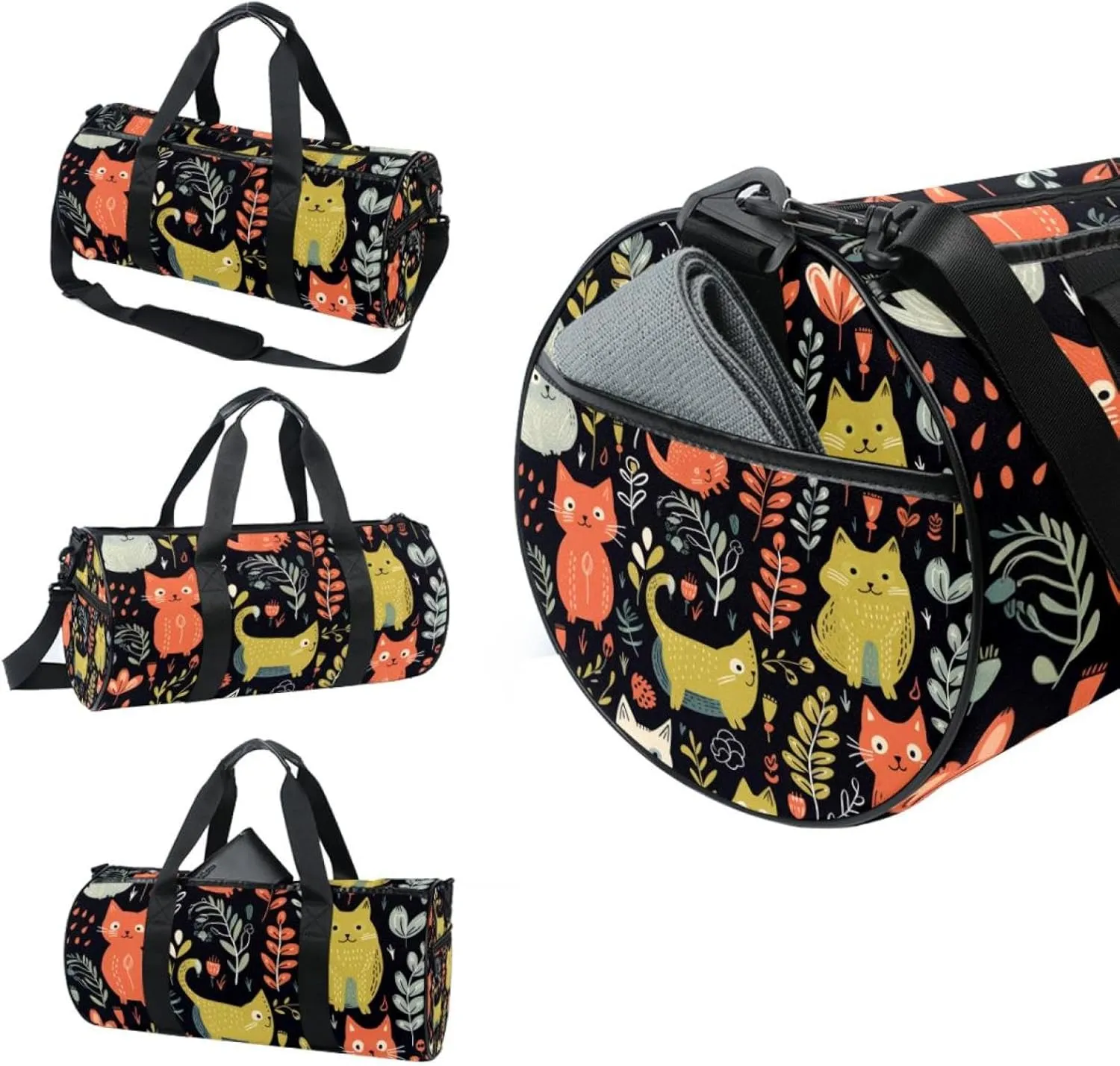 Gym Bags for Women,Duffle Bag for Travel,Cat Bird Dog and Flower,Gym Bag for Men