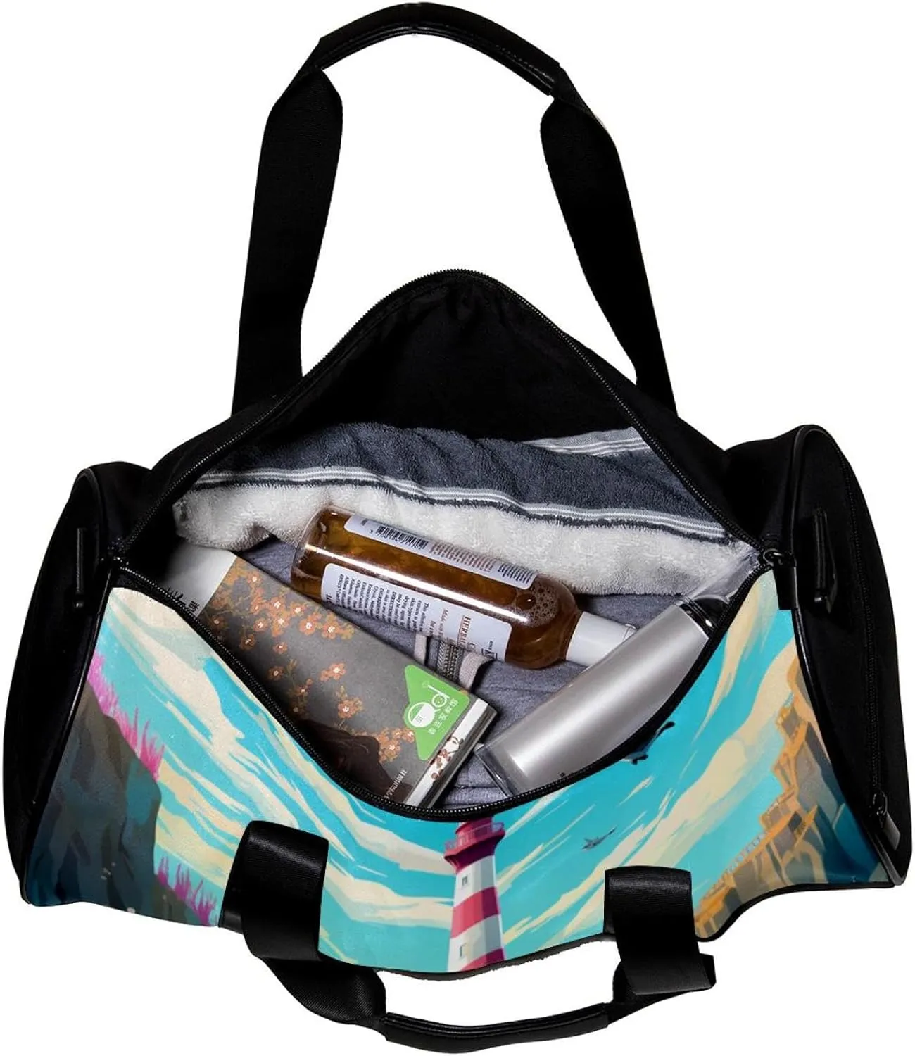Gym Bags for Women,Duffle Bag for Travel,Sea Lighthouse Ocean Seagull,Gym Bag for Men