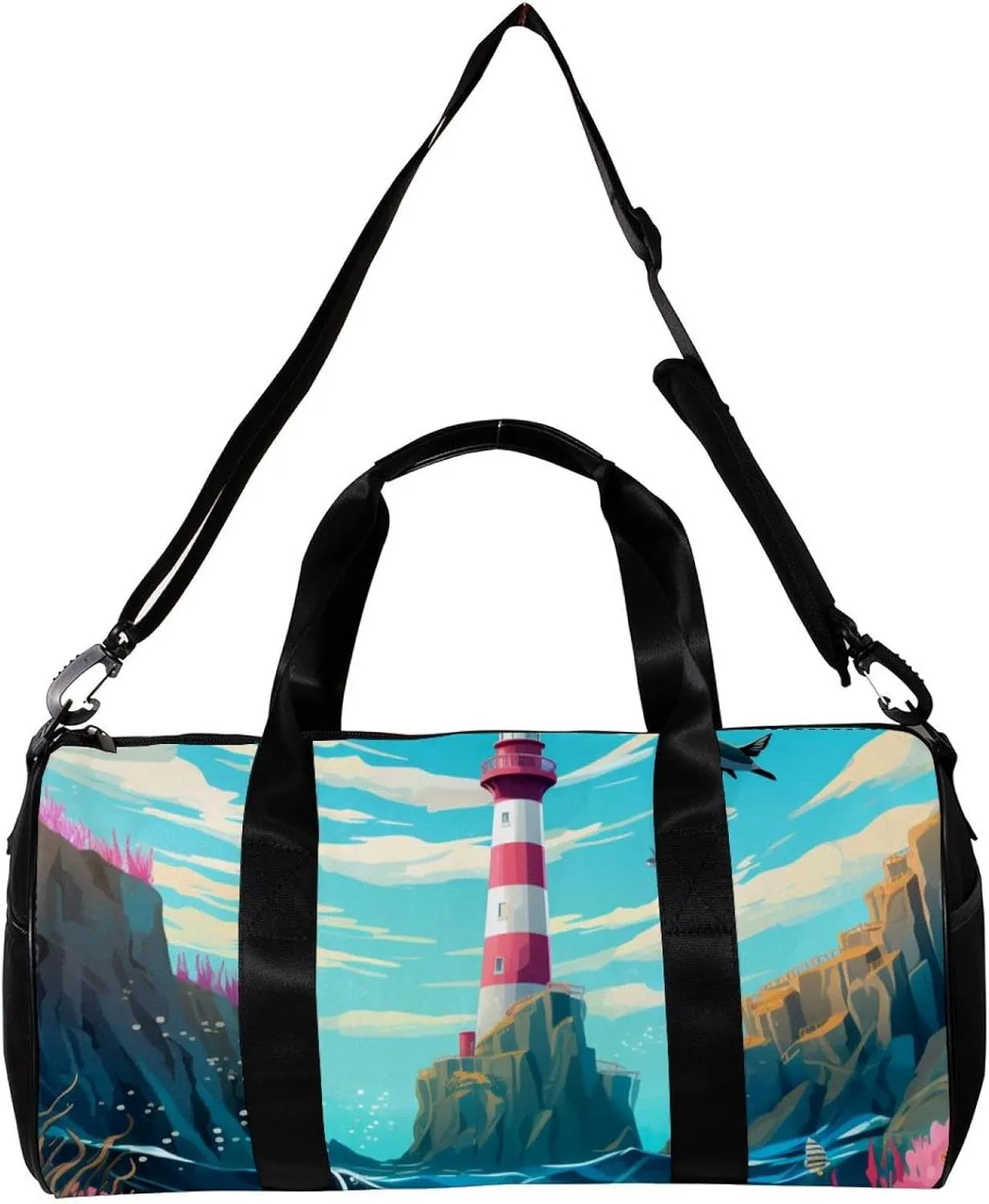 Gym Bags for Women,Duffle Bag for Travel,Sea Lighthouse Ocean Seagull,Gym Bag for Men