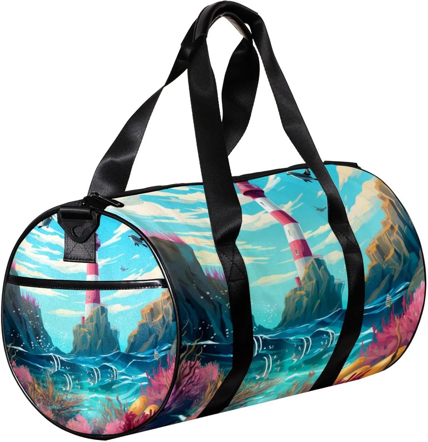 Gym Bags for Women,Duffle Bag for Travel,Sea Lighthouse Ocean Seagull,Gym Bag for Men