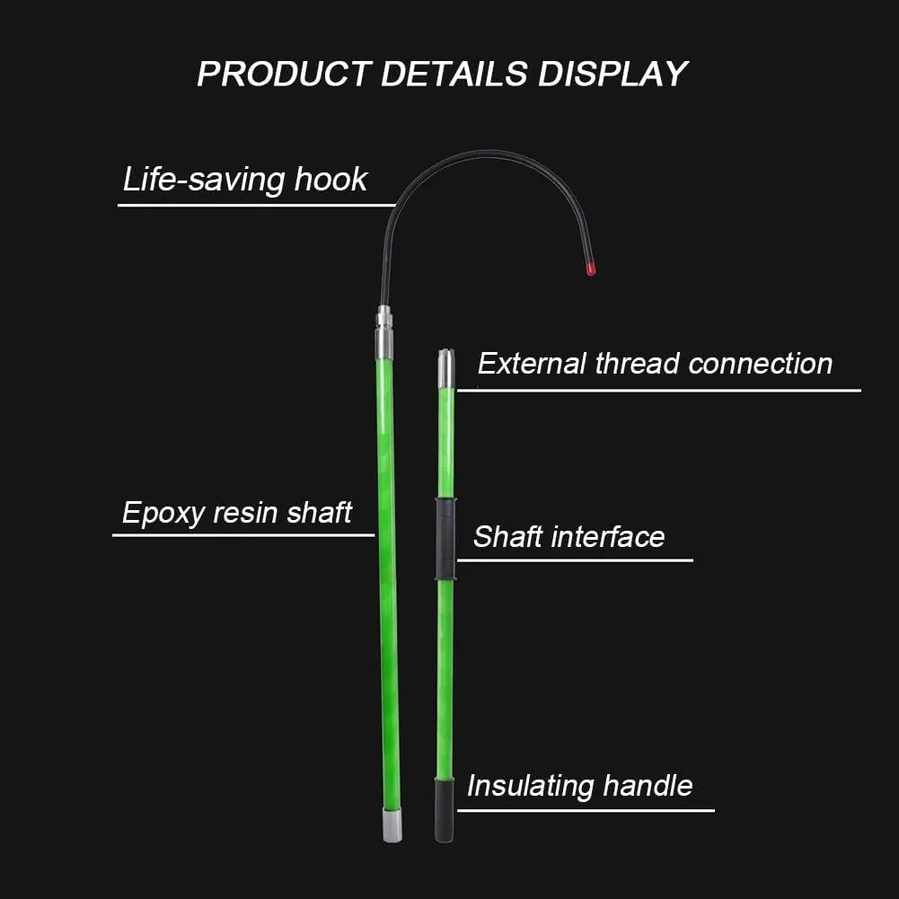GZHERVICES Insulated Rescue Hook - Heavy-Duty Safety Pole for Electricians, Firefighters & Pool Emergencies | Drowning Swimmer Lifesaving Tool, Reaching Assist Arm Extension(Green,1m/3.3ft)