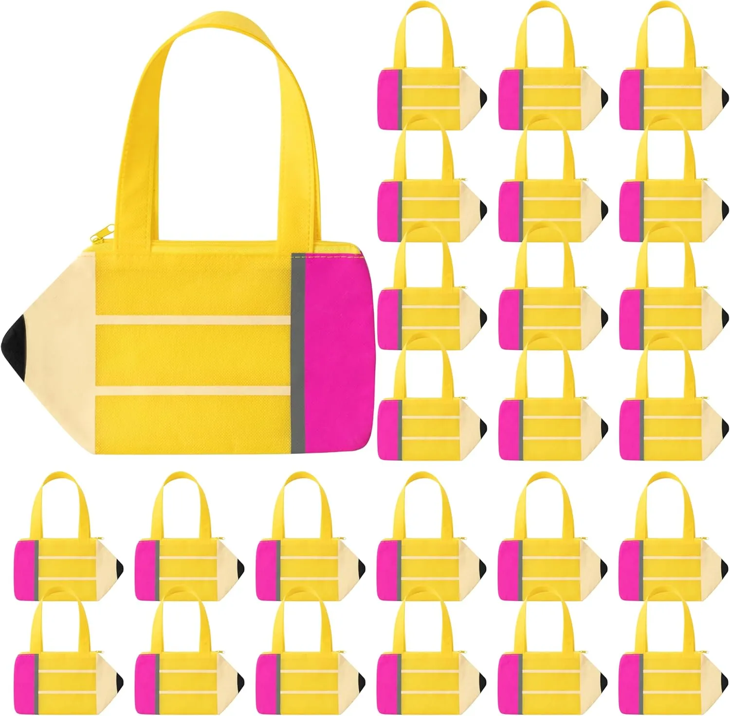 H1vojoxo Pencil Shaped Gift Bags - 24PCS Non Woven Gift Handbags with Zipper for Teacher Appreciation Gift Large Capacity Stationery Organizer for First Day Back to School Party Favor Classroom Decor