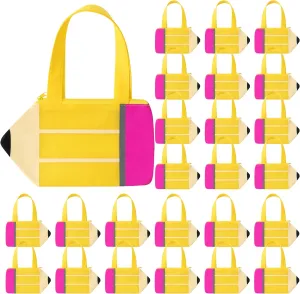 H1vojoxo Pencil Shaped Gift Bags - 24PCS Non Woven Gift Handbags with Zipper for Teacher Appreciation Gift Large Capacity Stationery Organizer for First Day Back to School Party Favor Classroom Decor