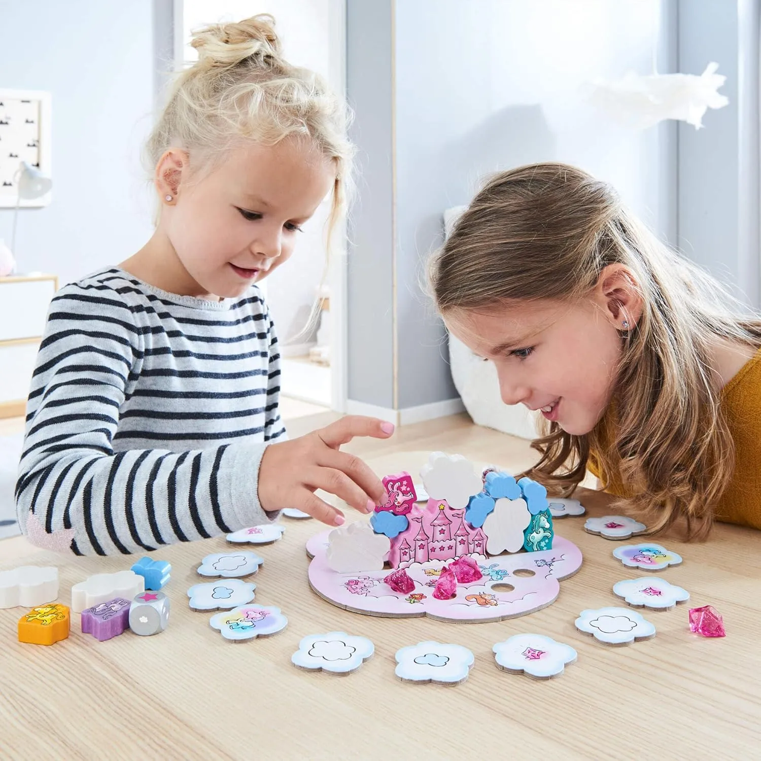 HABA Unicorn Glitterluck Cloud Stacking - Cooperative Kids Board Game - Fun Games for Kids and Unicorn Games Ages 4  Made in Germany