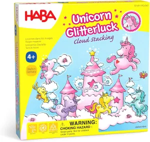 HABA Unicorn Glitterluck Cloud Stacking - Cooperative Kids Board Game - Fun Games for Kids and Unicorn Games Ages 4  Made in Germany