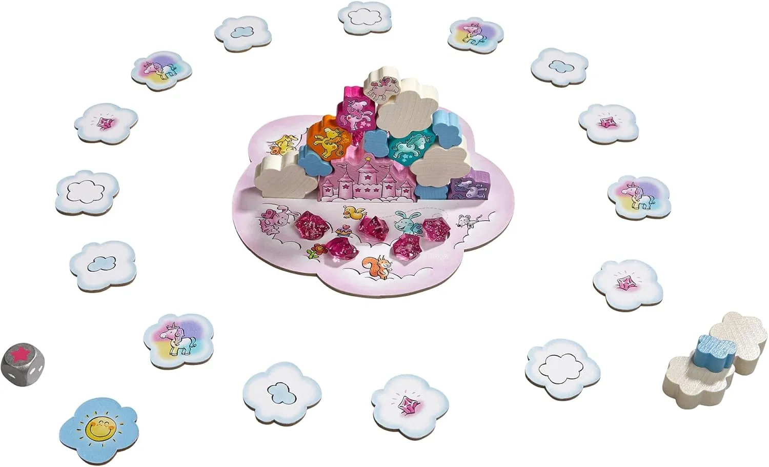 HABA Unicorn Glitterluck Cloud Stacking - Cooperative Kids Board Game - Fun Games for Kids and Unicorn Games Ages 4  Made in Germany
