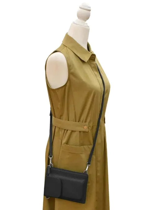Handbag Cell Phone Black Leather RFID Blocking 6040