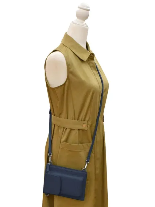 Handbag Cell Phone Classic Navy Leather RFID Blocking 6040